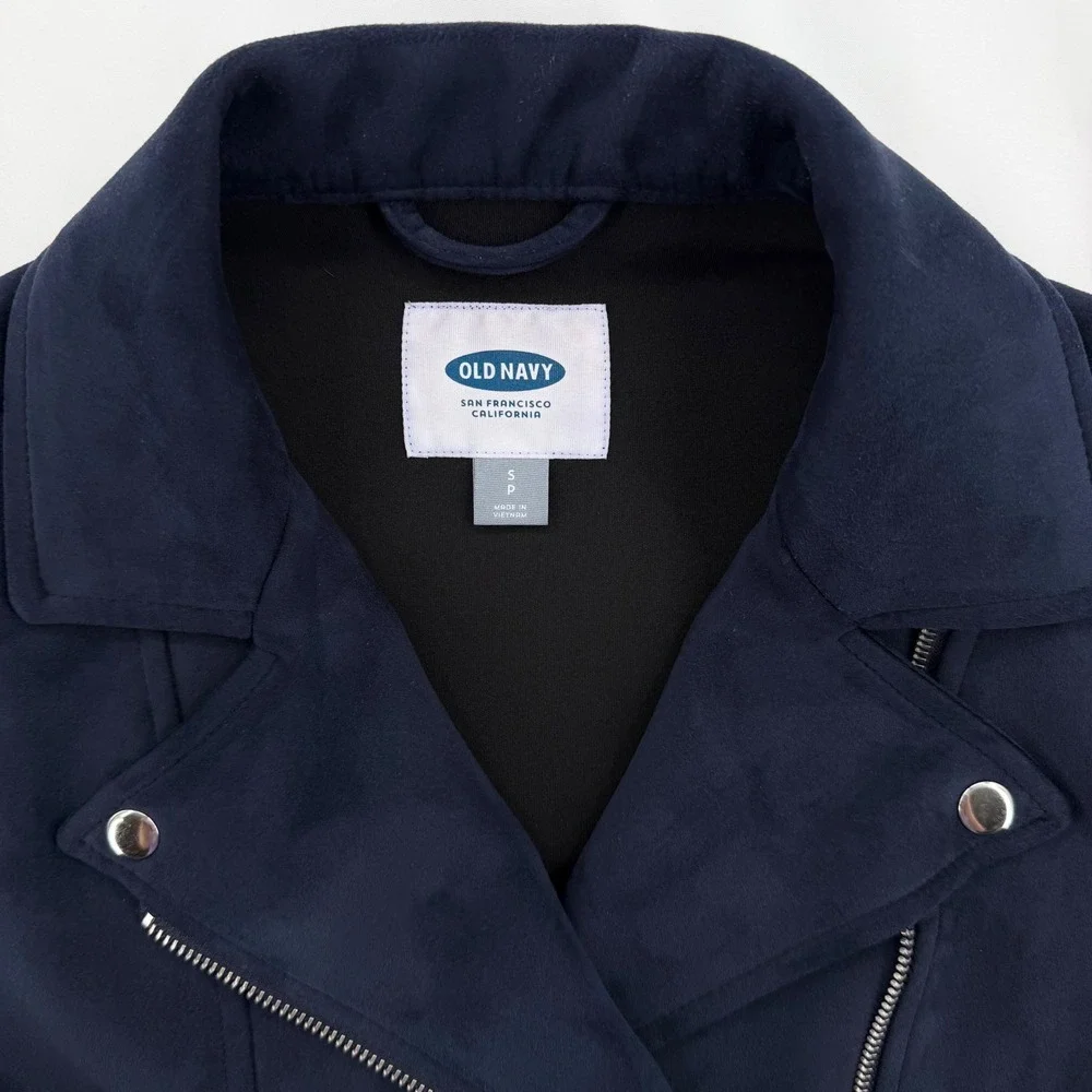 Old Navy Womens Navy Blue Faux Suede Moto Biker Jacket Small Asymmetrical Zip